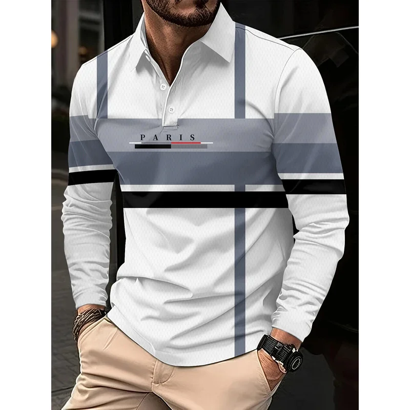 

Новая классическая полосатая рубашка-поло с принтом для мужчин, с длинными рукавами, осенняя повседневная и удобная рубашка-поло на пуговицах, стр.