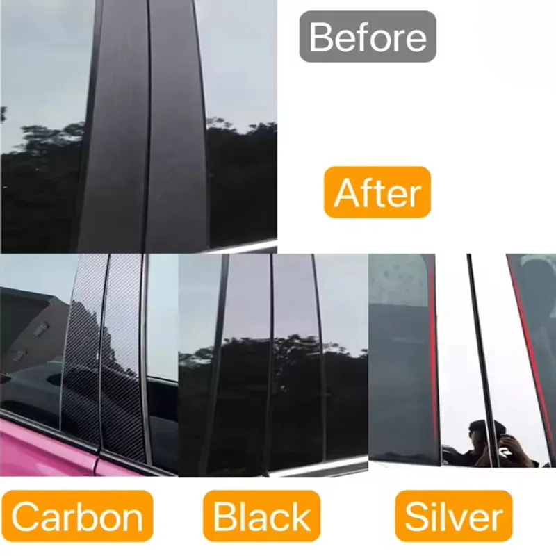 8PCS Glossy Black Pillar Posts Fit For Hyundai Accent HC/YC Verna Solaris 2018-2022 Exterior Door Window Decal Sticker Cover