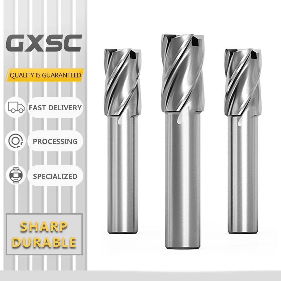 End mill HSS straight handle CNC tool metal iron and aluminum special white steel four-edged full-grinding center milling cutter