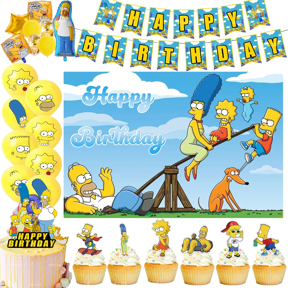 

The Simpsonsing Family Story Theme Birthday Party Decoration Supplies Cake Decoration Balloon Background Photography Baby Shower