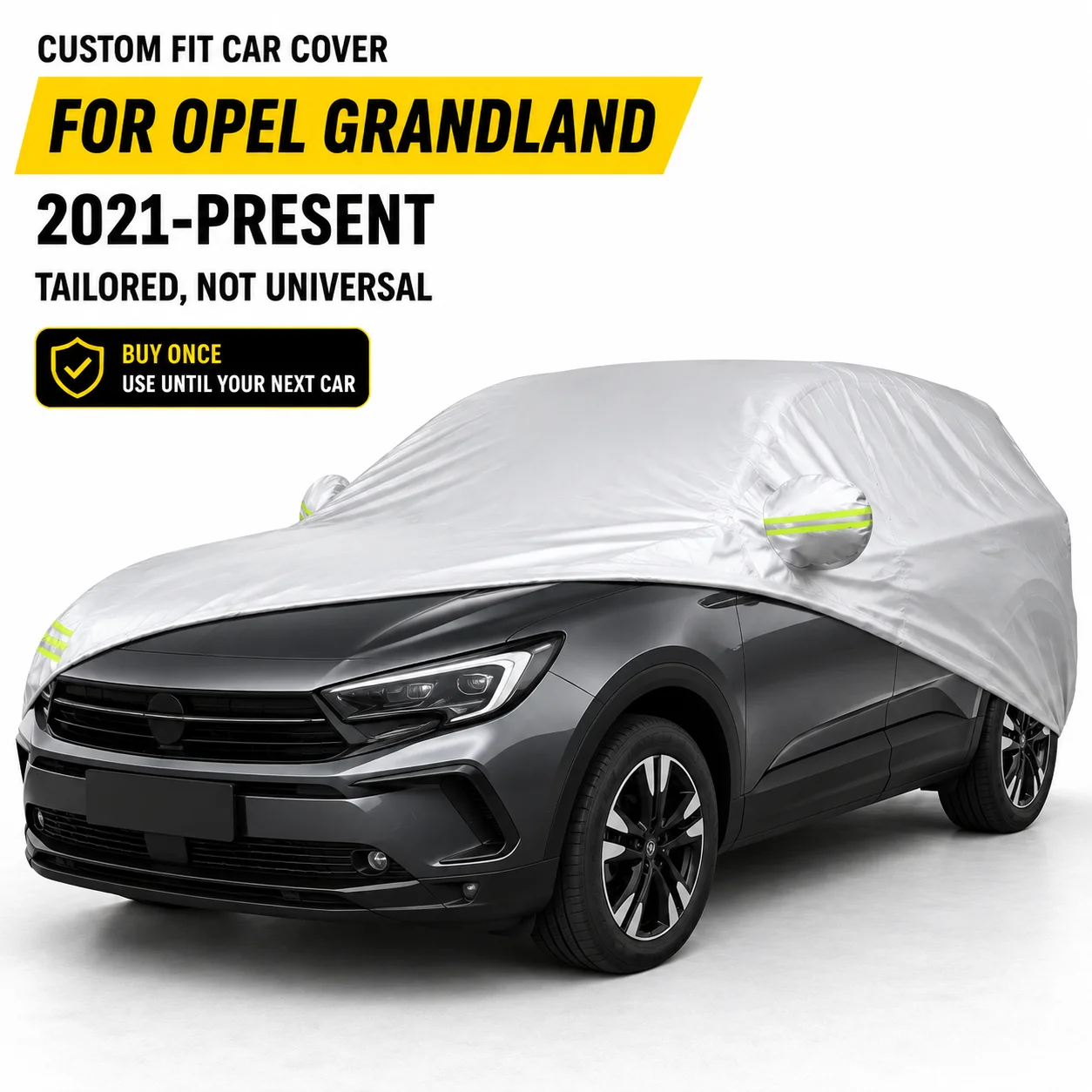 For Opel Grandland 2021-Present Exterior Car Cover Outdoor Protection Durable Silver Coated Fabric UV Sun Dust Protection
