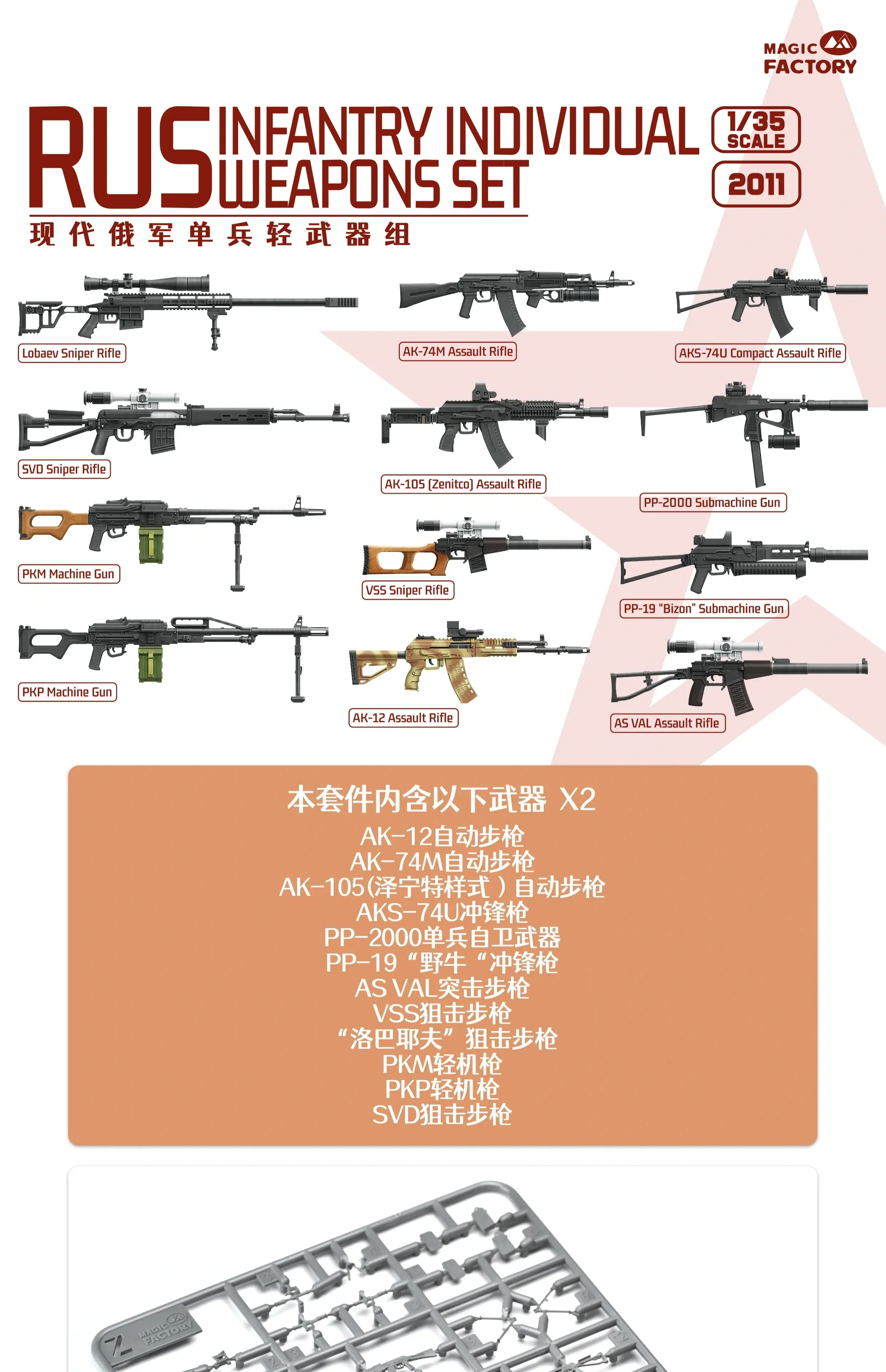 Magic Factory Plastic Assembling Model Kit MF-2011 1/35 Modern Russian Army Individual Small Arms Set