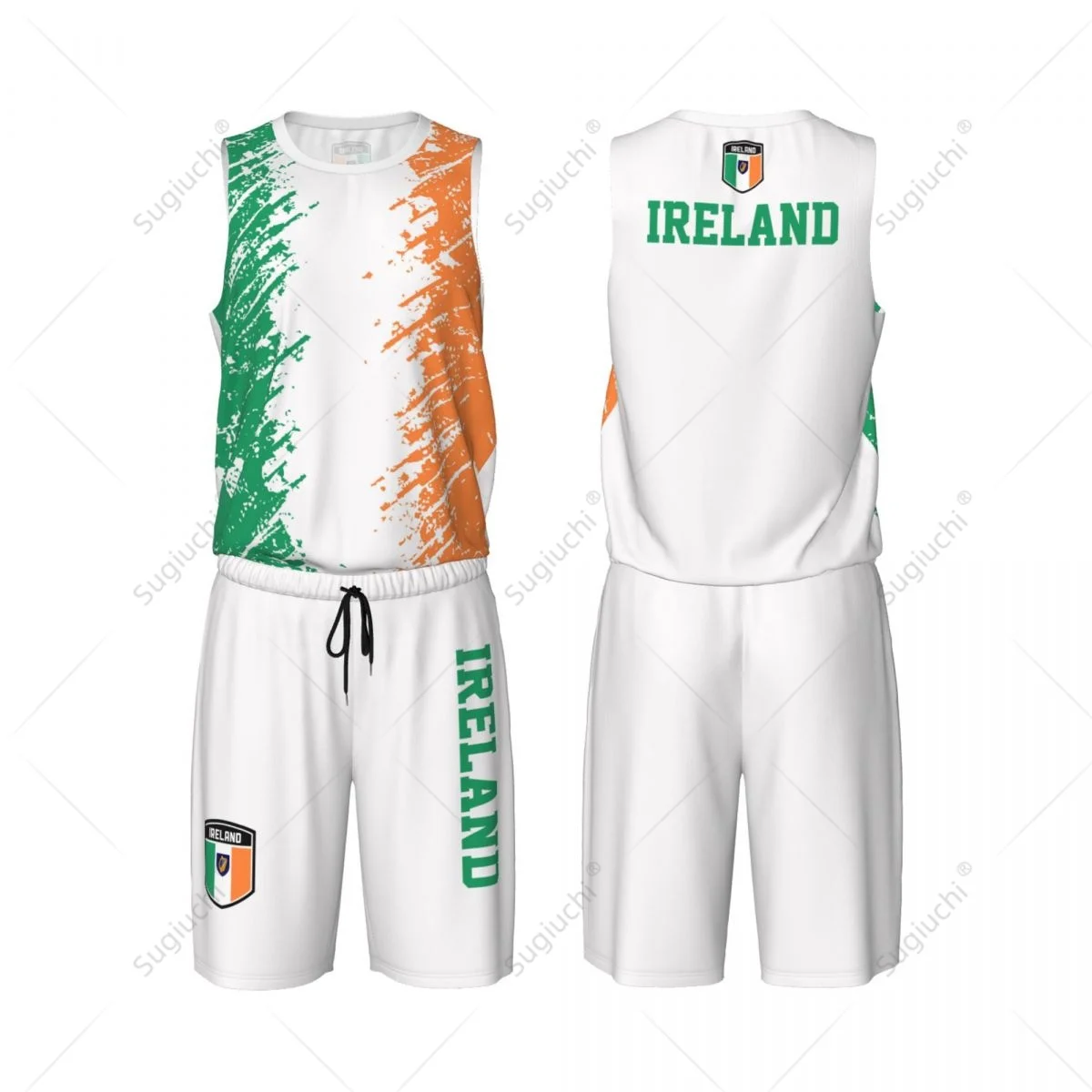 Ireland Flag Grain Men Basketball Set Shirt & Pants Sleeveless