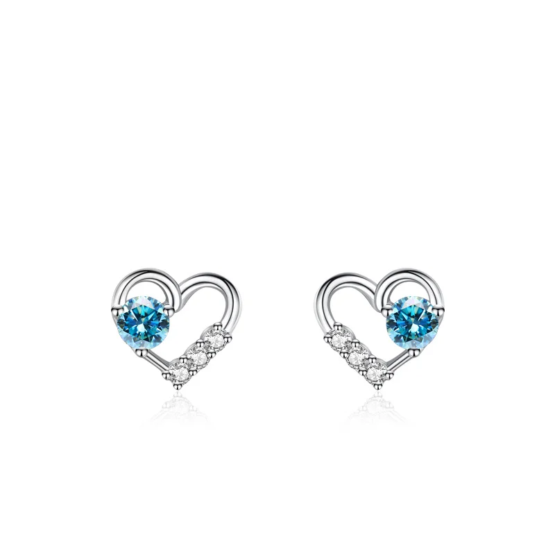 Pendientes de plata de ley TY 925 para mujer, pendientes de plata de ley con moissanita de 3/4mm, pendientes en forma de corazón D VVS1, regalo multicolor para fiesta