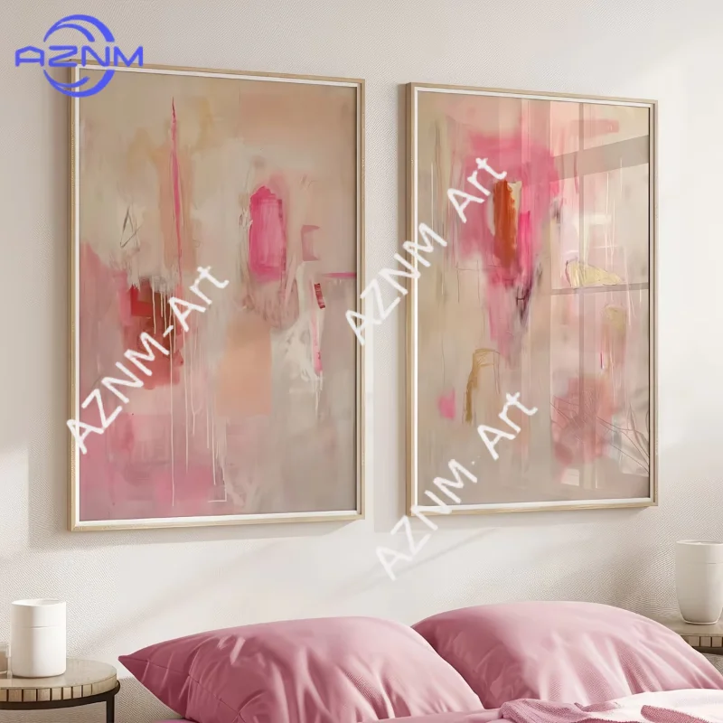 1/2 Stück Neutrale Rosa und Beige Abstrakte Leinwanddruck Poster Moderne Minimalistische Kunst Wohnzimmer, Schlafzimmer Heim-Deko Poster Geschenke