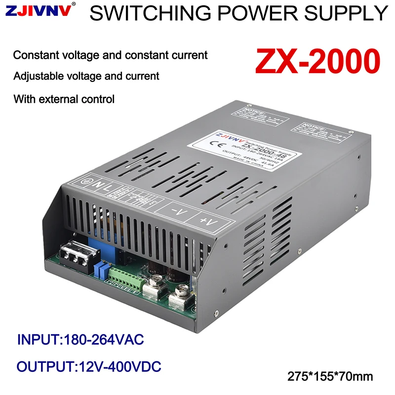 Alimentation de commutation haute puissance 2000W CC/CV, réglage complet de la tension et du courant avec contrôle externe AC-DC 12V ~ 400V ZX-2000