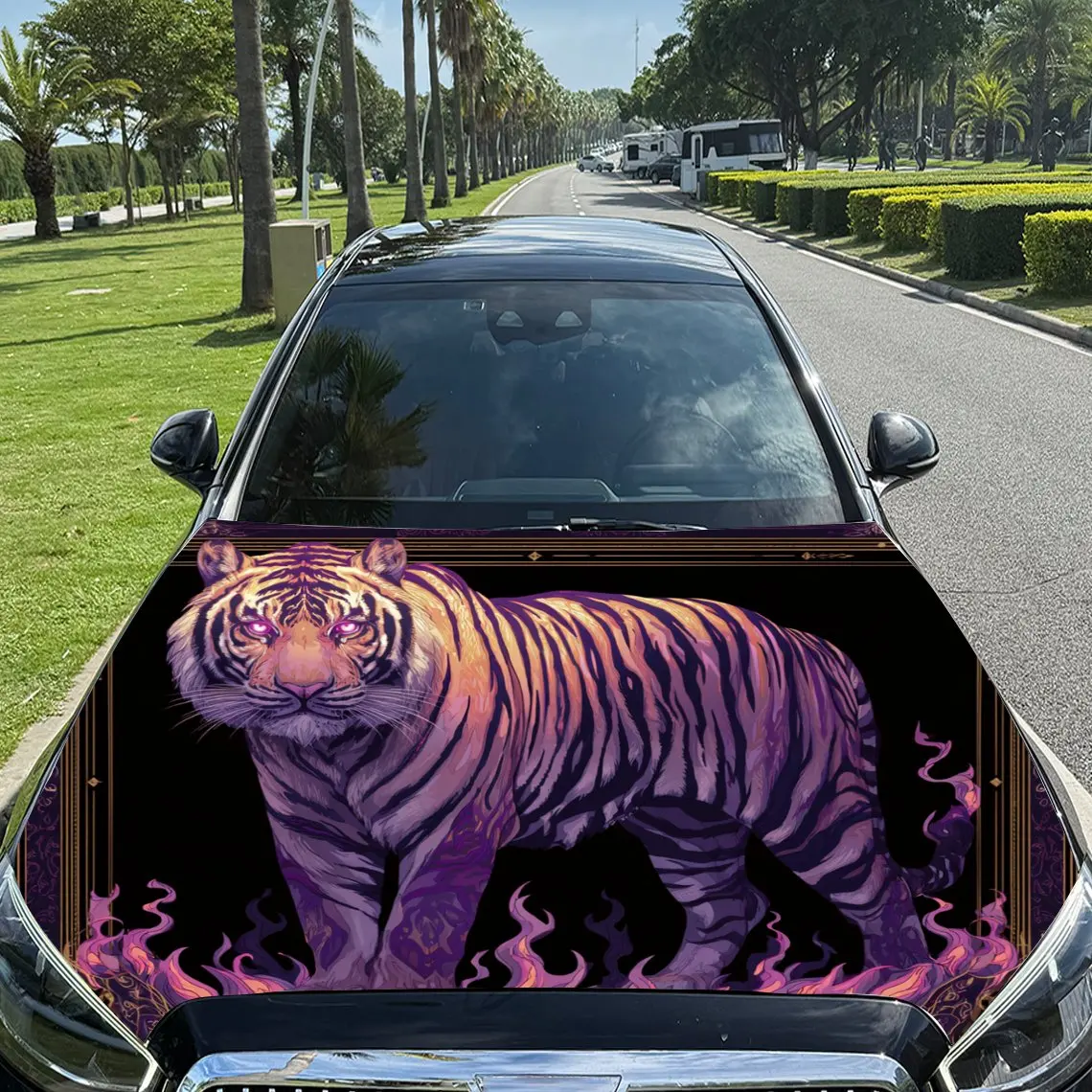 Purple Tiger Car Hood Stickers-Durable PVC Film Protective Film, Scratch Resistant Decoration, Suitable For Most Cars, Trucks, S