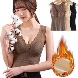 Women Thermal Vest for Cold Weather Seamless Winter Warm Tank Top with Bras Underwear Soft Breathable Corset Lace Undershirt