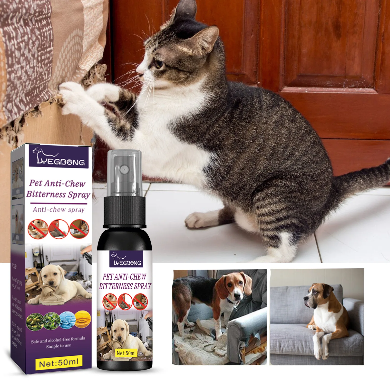 Cats Dog Calming Spray 50ML Pet Training Accessories Pet Anti Scratch Anti Fighting Liquid Spray For Cats Dogs Safe For Pet Skin