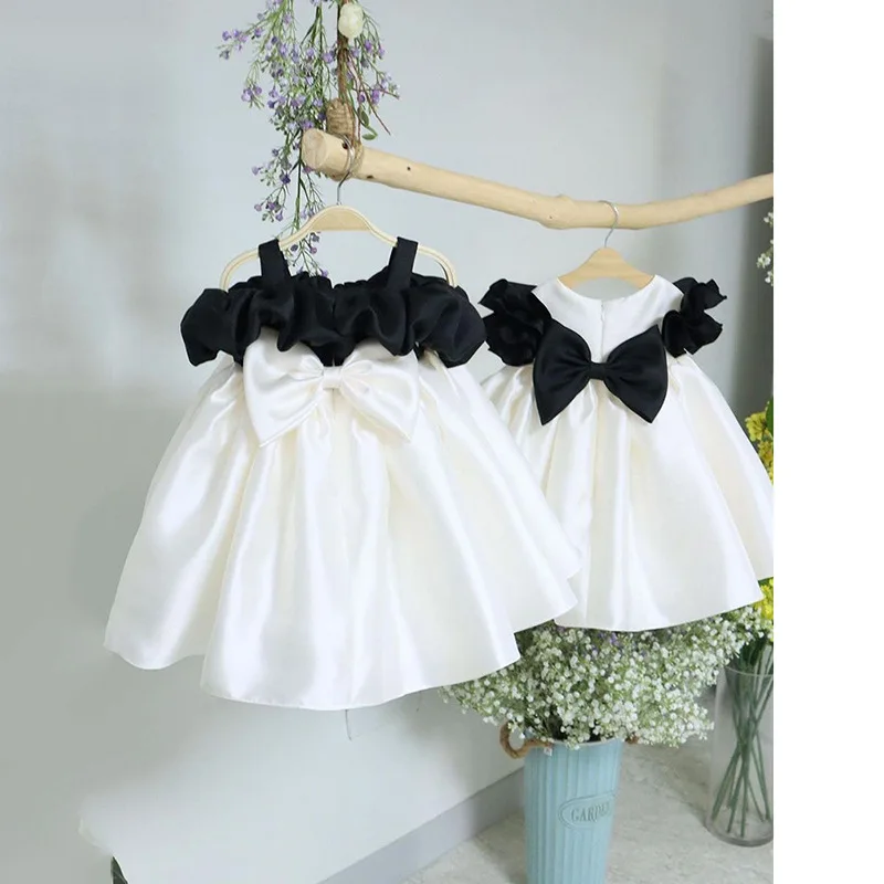 HETISO Baby Party Dresses 1st Birthday Children's Princess Ball Gown for Wedding Party Banquet Black White New Year Costume