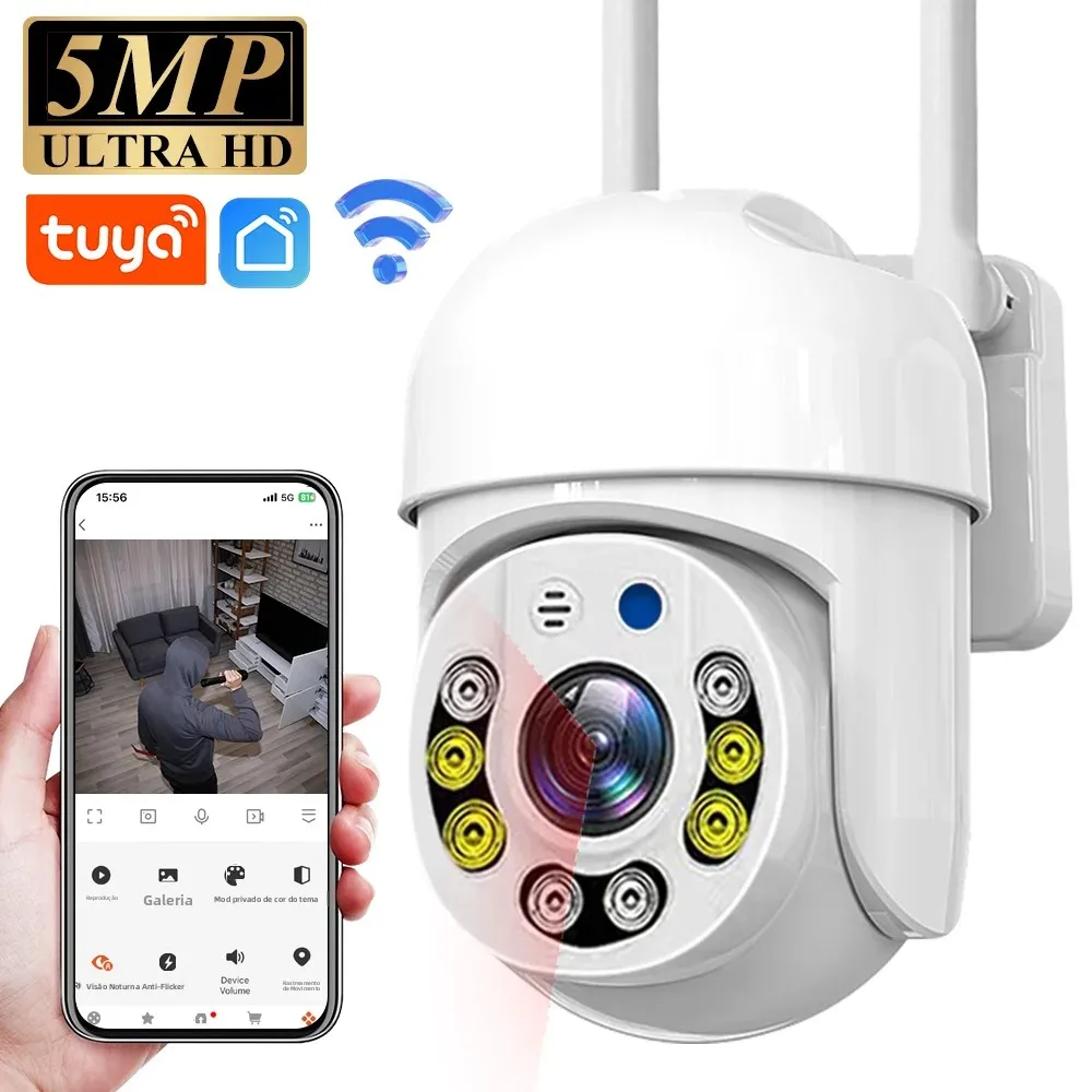 tuya-wi-fi対応屋外防水ptz-hdセキュリティビデオカメラ、5mpワイヤレスカメラ、ai人体検知機能搭載、tuyaスマートライフ対応監視カメラ