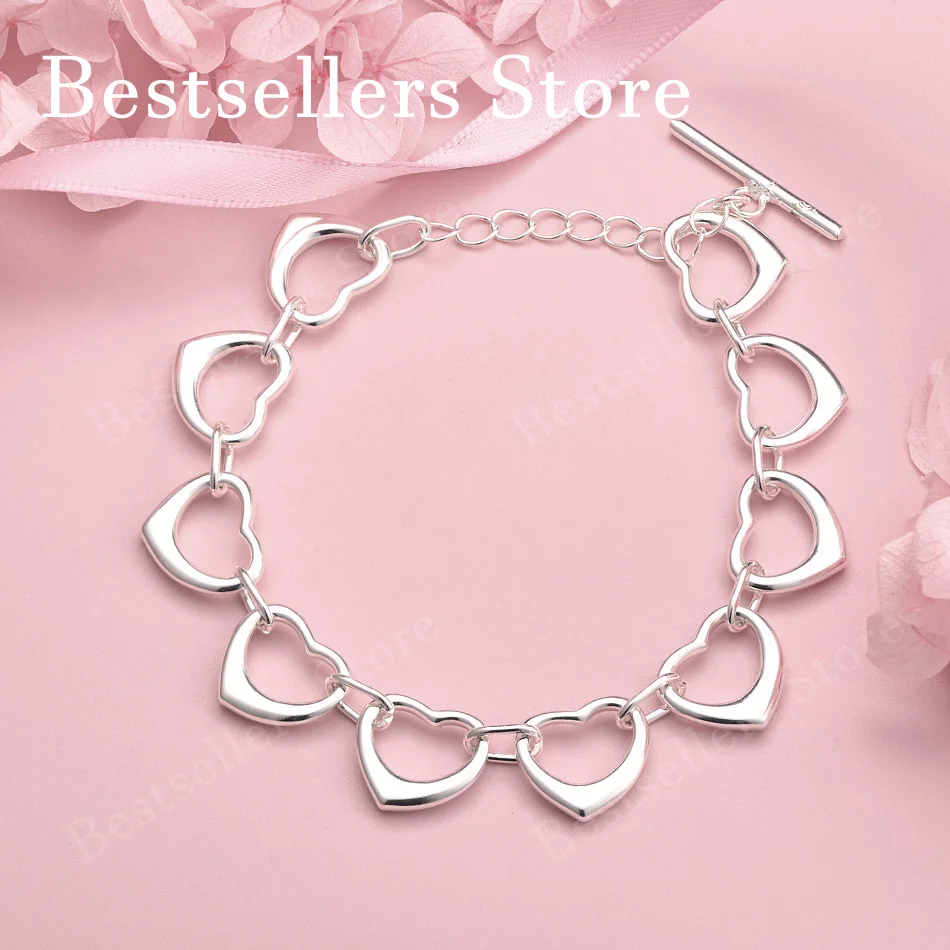 

Charm 925 sterling silver 8-inch minimalist heart-shaped bracelet, fashionable women's party wedding jewelry gift
