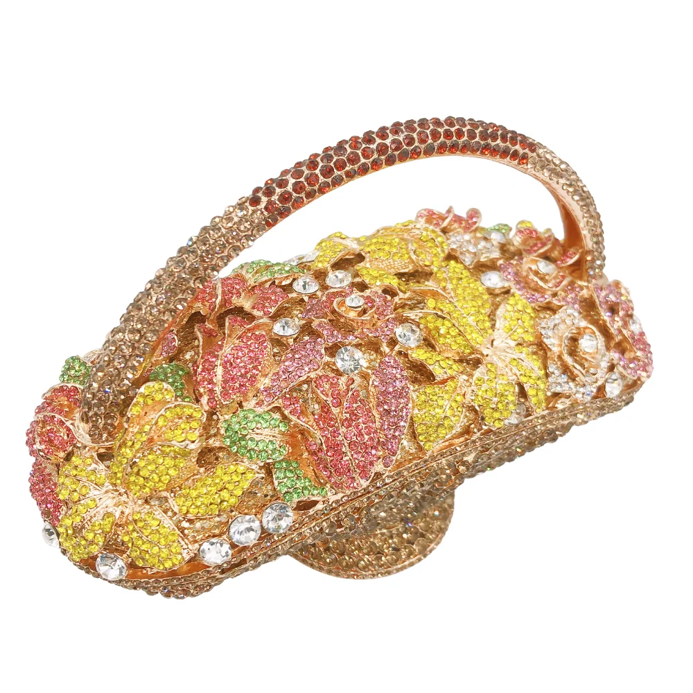 Cheap Factory Price Women Evening Bags Diamond Rhinestone Luxury Flower Basket Clutch Purse - Image 2