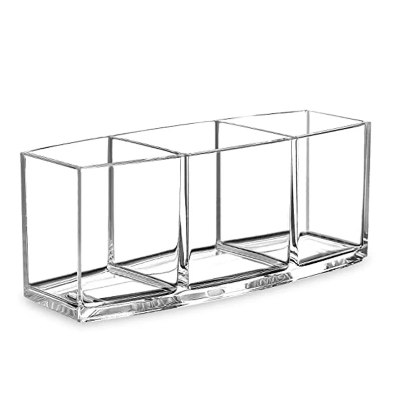 Support de rangement pour pinceaux de maquillage à trois compartiments, support de rangement pour crayons à sourcils, boîte de rangement transparente de grande capacité, porte-stylo de papeterie 1 pièces