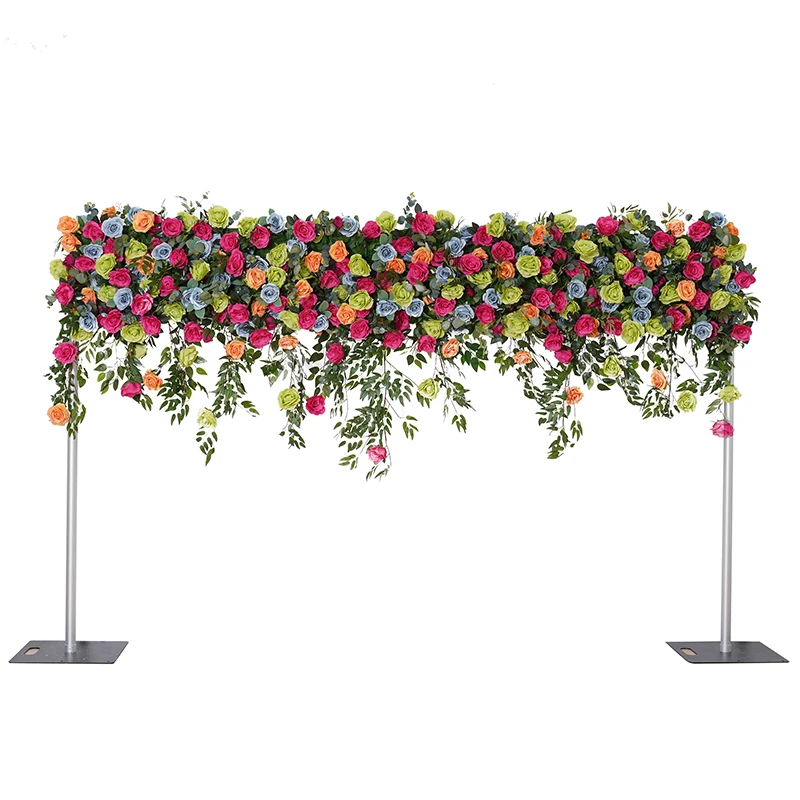 5D Roll Up Curtain Cloth Flower Wall Wedding Backdrop Decor Rose Green Willow Leaf Floral Arrangement Outdoor Event Props A8143