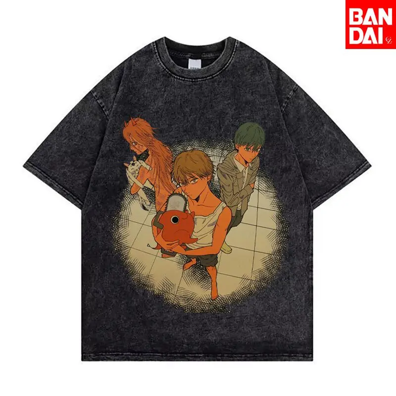 

Мужская футболка с ретро-персонажами аниме, летняя, 2026, винтажная, с эффектом кислотной стирки, оверсайз, в стиле Eva, 90-х, уличная одежда Ova, Harajuku, Y2K