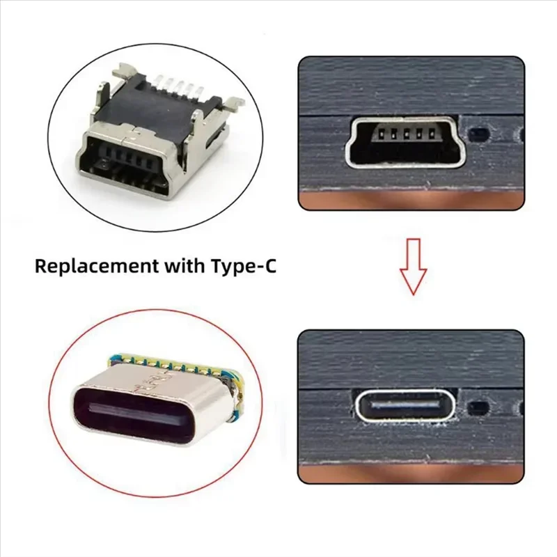 10 szt. Złącze USB Typ C Żeńskie Gniazdo 5-Pinowe SMD SMT Port Ładowania Typu C do Lutowania PCB Naprawa DIY Adapter — zdjęcie produktu 5
