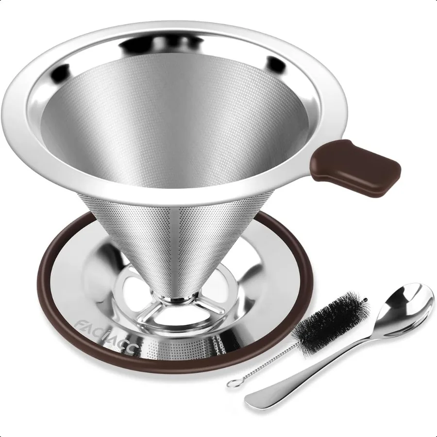 

Pour Over Coffee Dripper Profional Stainl Steel Coffee Filter Paperl and Reusable Upgraded Double Micro Mesh Filter with Spoon