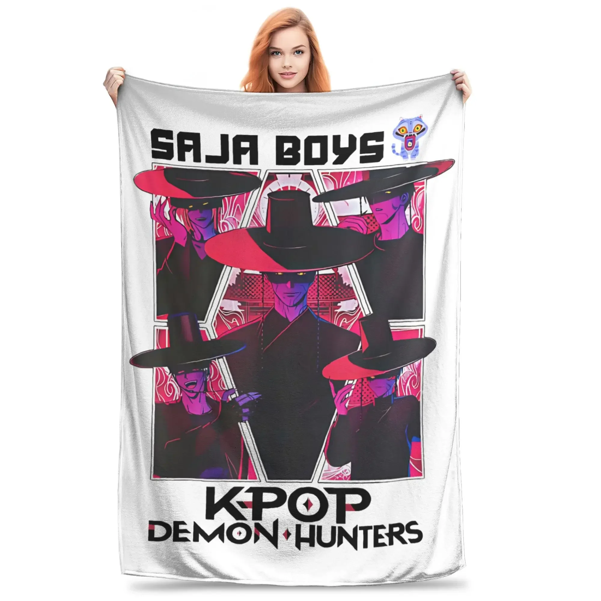 

Super Soft Flannel Throw Blanket for Sofa Car Portable Winter Blanket Home Textile Saja Boys Kpop Demon Hunters Theme