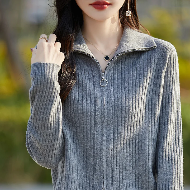 Sweter ze 100% wełny australijskiej, damski kardigan z dzianiny, kurtka z klapami, modny krótki styl, damski nowy sweter z pełnym rękawem