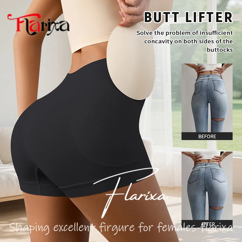 Flarixa Women Hip Dips Butt Lifter Shapewear Shorts Removable Pads Hip Enhancer High Waist Seamless Tummy Control Underwear