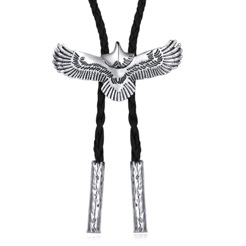 Adjust Length Bolo Tie Popular Male Female Dance Necktie Evening Party Relief Eagle Pendant Necklace Gift for Birthdays