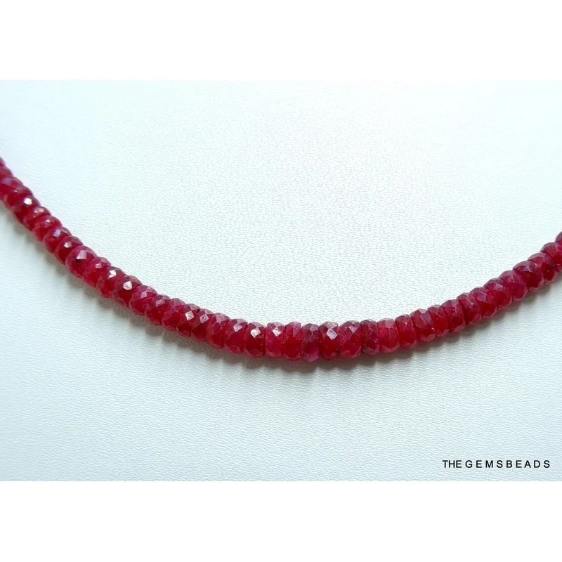 Natural African Ruby Faceted Rondelle Beads Necklace, Size 3-4.5mm, 18inch Length. 6