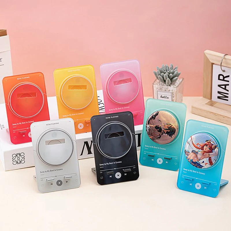 

1Pc Color Music Player Acrylic Round Metal Badge Rotate Display Stand Manga Game Fans Souvenir Baji Guzi Holder Desktp Ornament