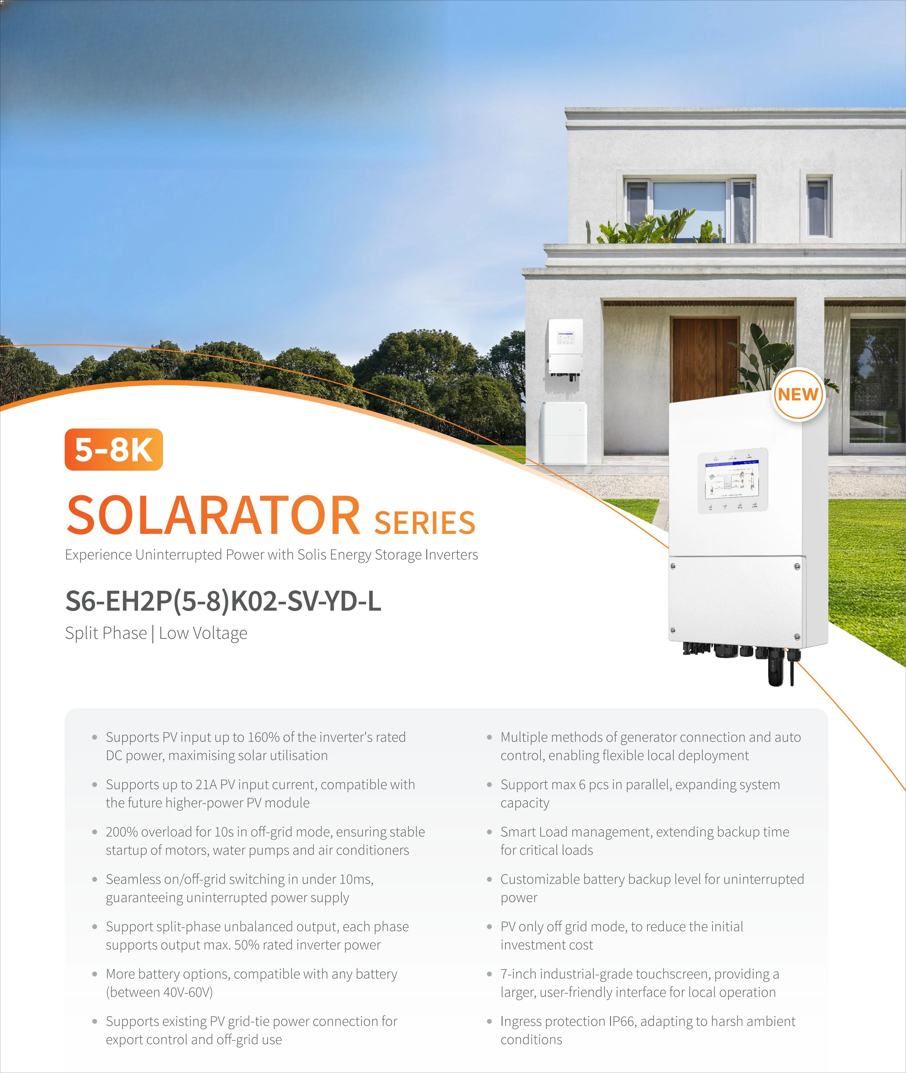 جديد وصول Solis S6-EH2P(5-8)K02-SV-YD-L سبليت المرحلة 5kw 6kw 8kw الجهد المنخفض 48 فولت تخزين الطاقة العاكس الشمسي الهجين #6