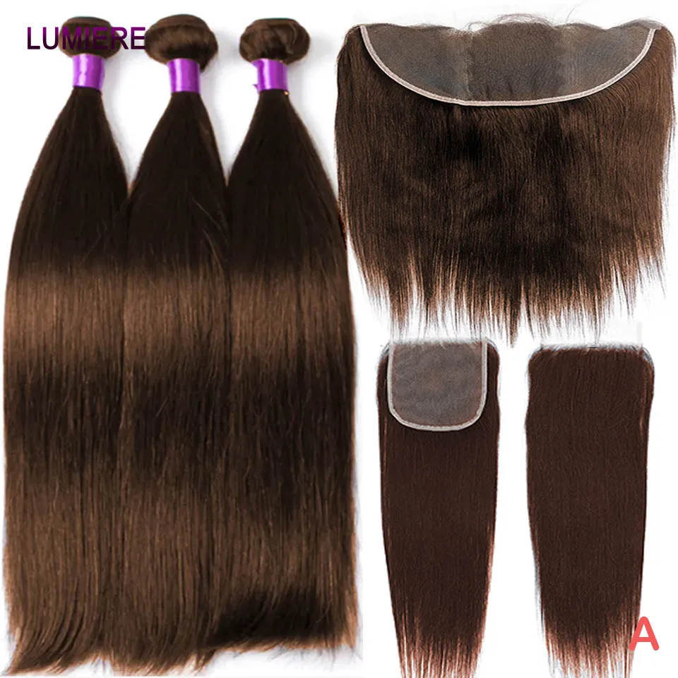 

Chocolate Brown Bone Straight 100% Virgin Human Hair Bundles With Lace Closure Frontal HD Transparent Lace Double Weft Wholesale