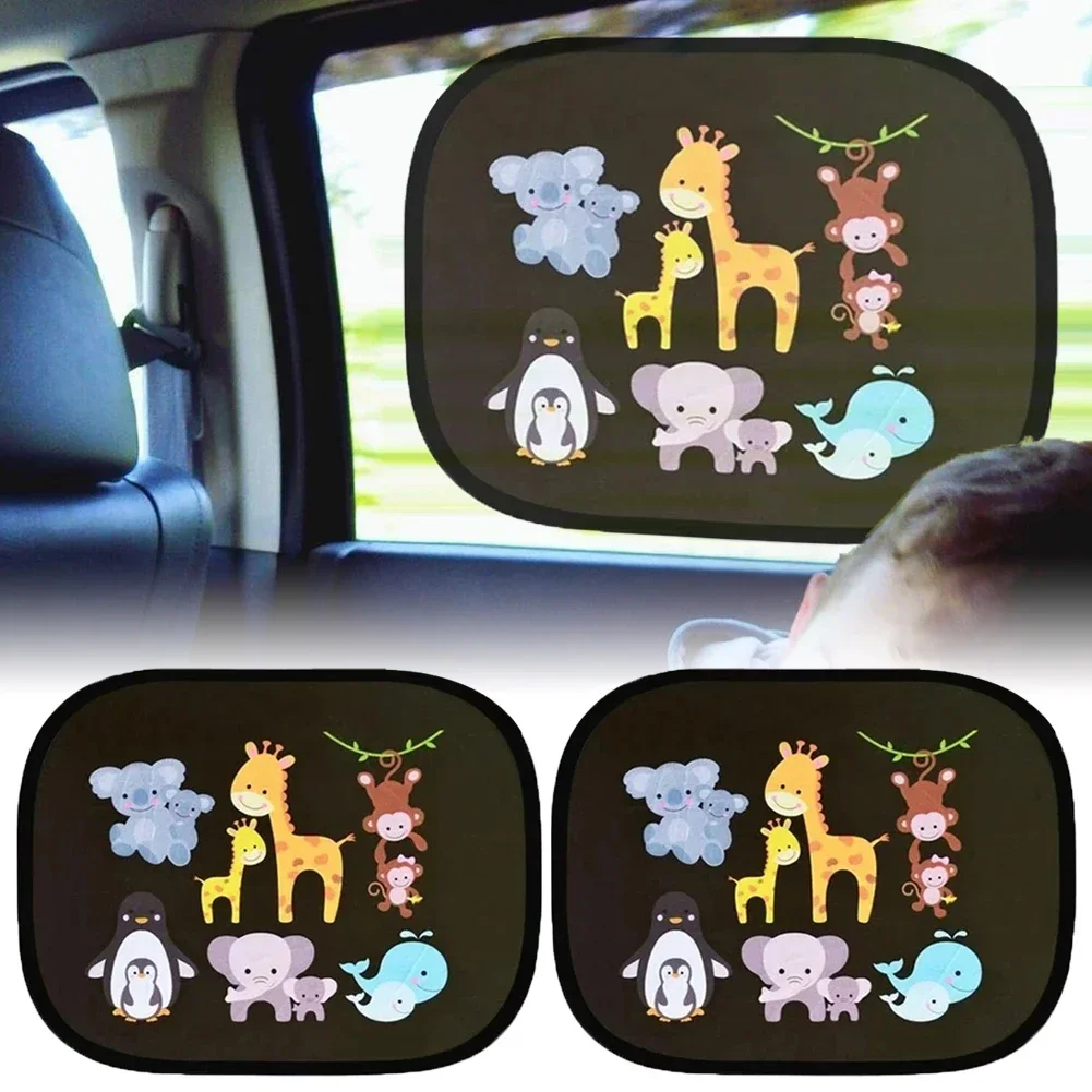 2Pcs Cartoon Car SunShade Universal Side Window Adsorption SunShade Cover Rear Auto Window Sunvisor Mesh For Children Adults