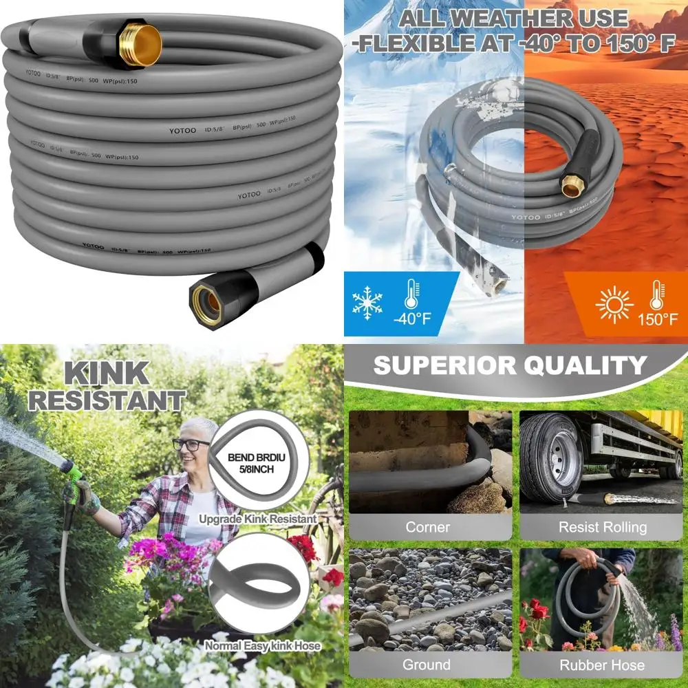 

Сверхмощный садовый шланг длиной 5/8 дюймов и 100 футов с давлением 150 фунтов на квадратный дюйм, устойчивый к ударам, гибкий, поворотной ручкой и разъемом 3/4 дюйма.