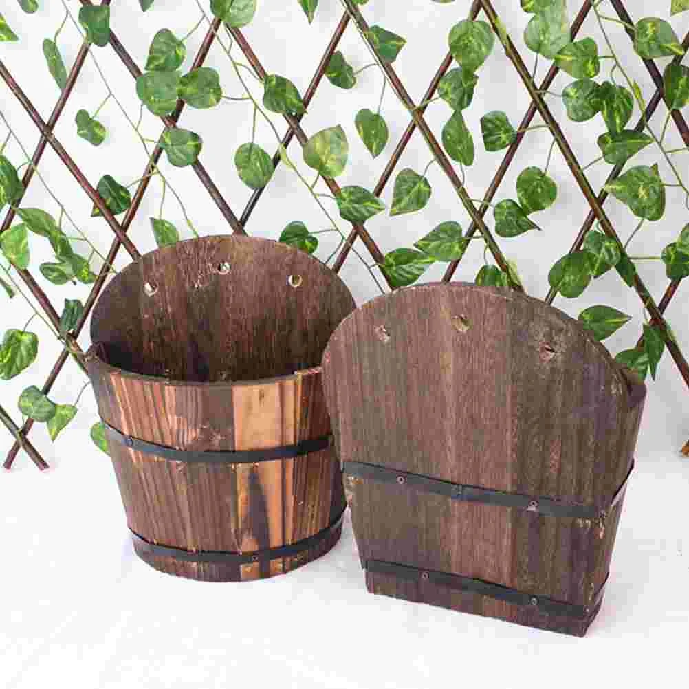 

Wooden Flower Pot Display Indoor Plant Pots Decorate Holder Hanging Planter Bucket Decoration