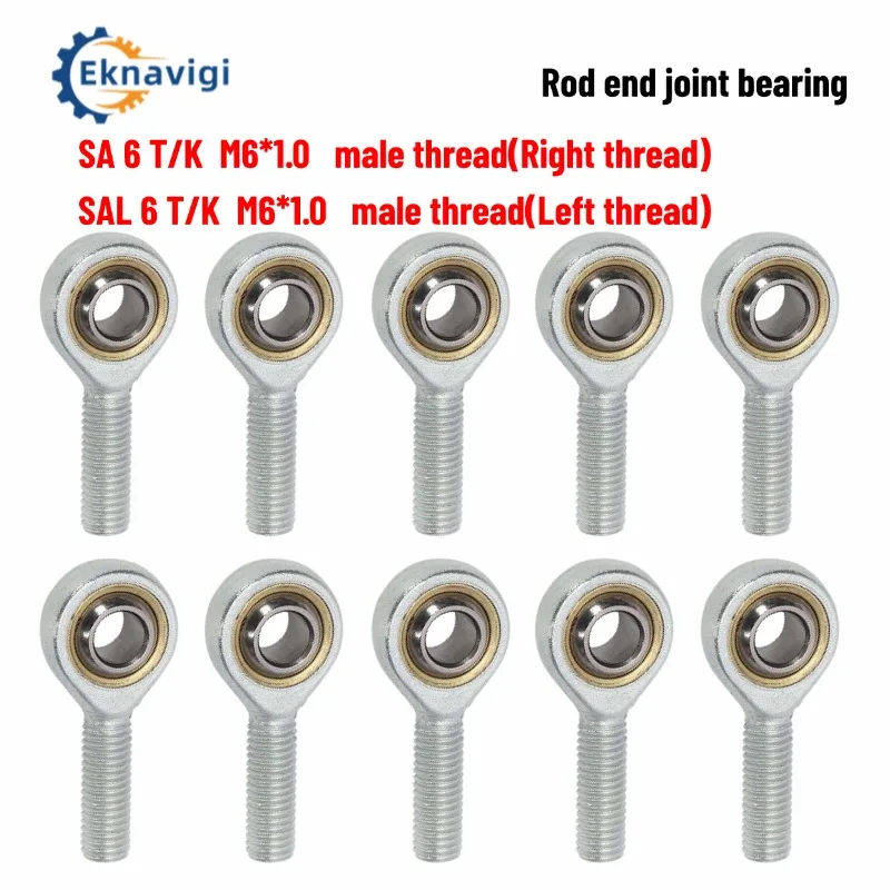 10pcs SI6 SIL6T/K SA6T/K SAL6T/K Rod End Bearing Inner Diameter 6mm Economic Self-lubricating Internal Thread, External Thread