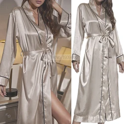 Robe de bain Kimono en Satin pour femmes, vêtements de nuit Ultra longs, peignoir décontracté avec ceinture, tenue de nuit d'été pour fête de mariage