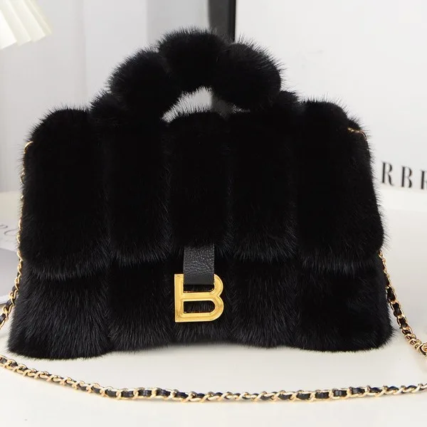 

New fashion light luxury mink hair bag winter fur shoulder chain women's bag portable diagonal cross hand bag