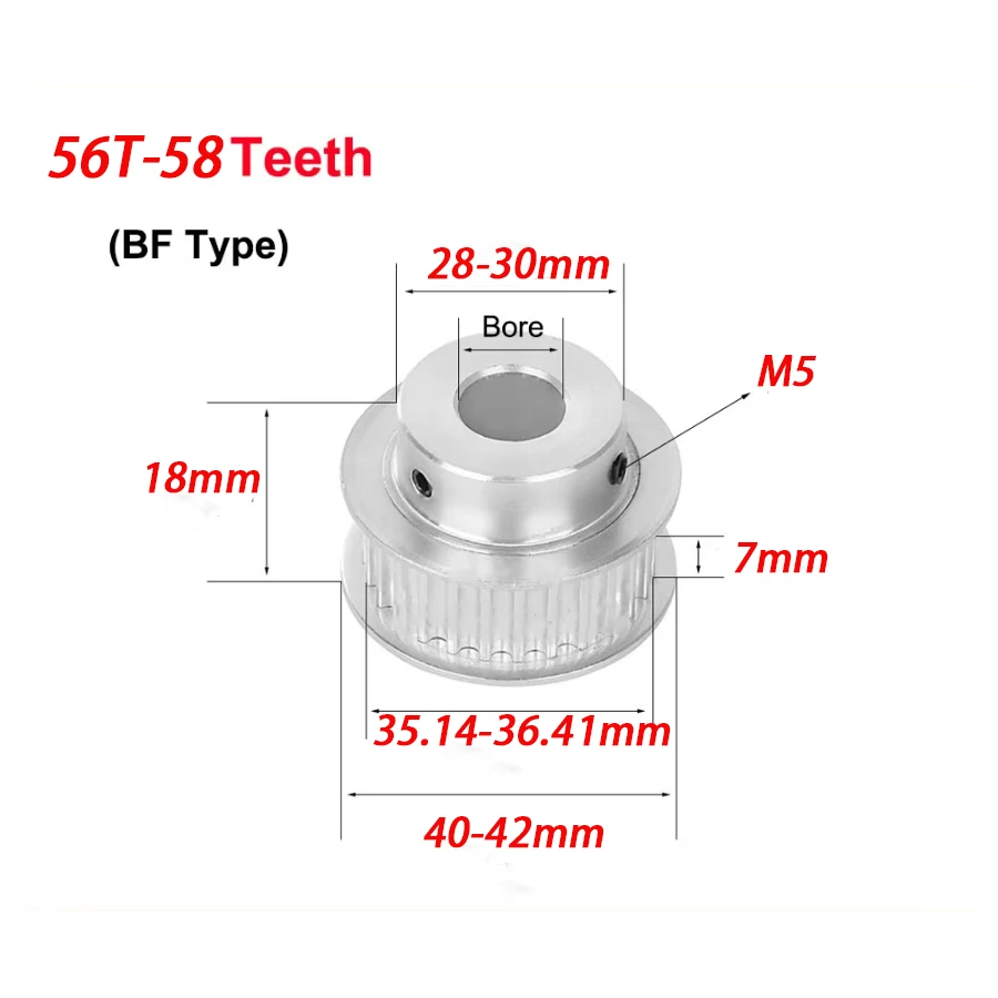 1Pcs 2GT 56T/58Toothed M5 BF Type Synchronous Wheel   Width 7mm Aperture 5/6/8/10~15mPrinter Synchronous Belt Wheel