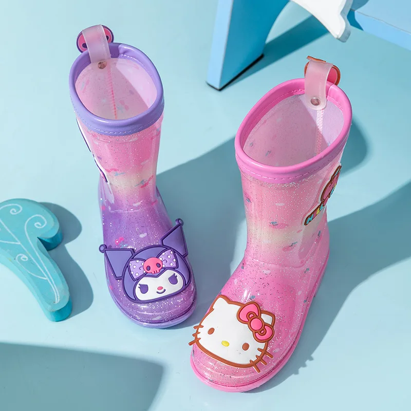 

Sanrio hello kitty kids rain boots boys girls rain boots cute princess kuromi cinnamon rain rubber boots children Casual shoes