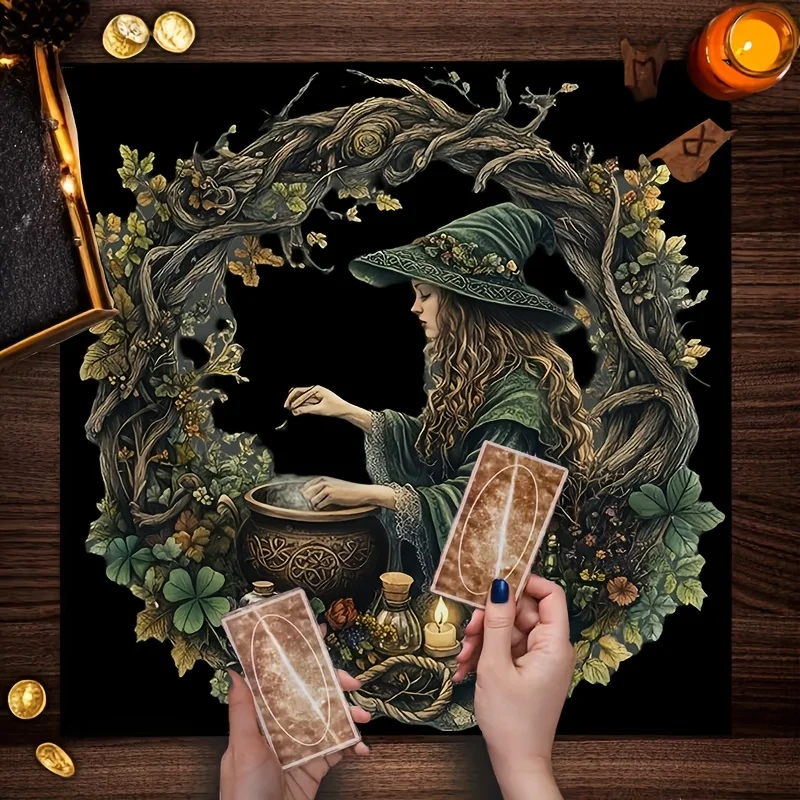 Tarot Cloth Neutral Tarot Cloth Three Card Spread [2D Flat Printing] 1pc Decorative Tablecloth, Witch Brewing Potion Forest