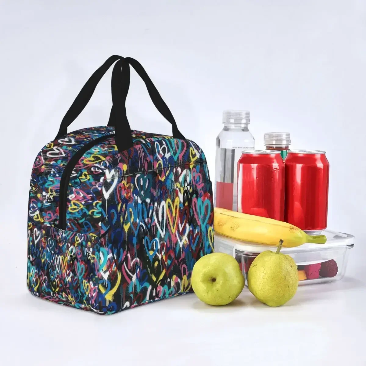 Heart Graffiti Insulated Lunch Bags Leakproof Banksy Street Art Meal Container Thermal Bag Tote Lunch Box Office Picnic Girl Boy