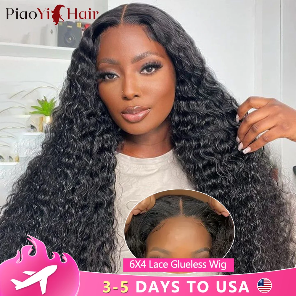 26Inch Glueless Wigs Curly Human Hair 6X4 Lace Ready To Wear Go Water Deep Wave Glueless Wig 100% Human Hair h Pre Cut For Women