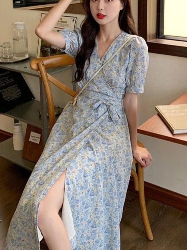 

Summer Floral V-Neck Midi Dress Women Boho Fashion Light Beach Sundress 2026 Elegant Bodycon Casual Dresses