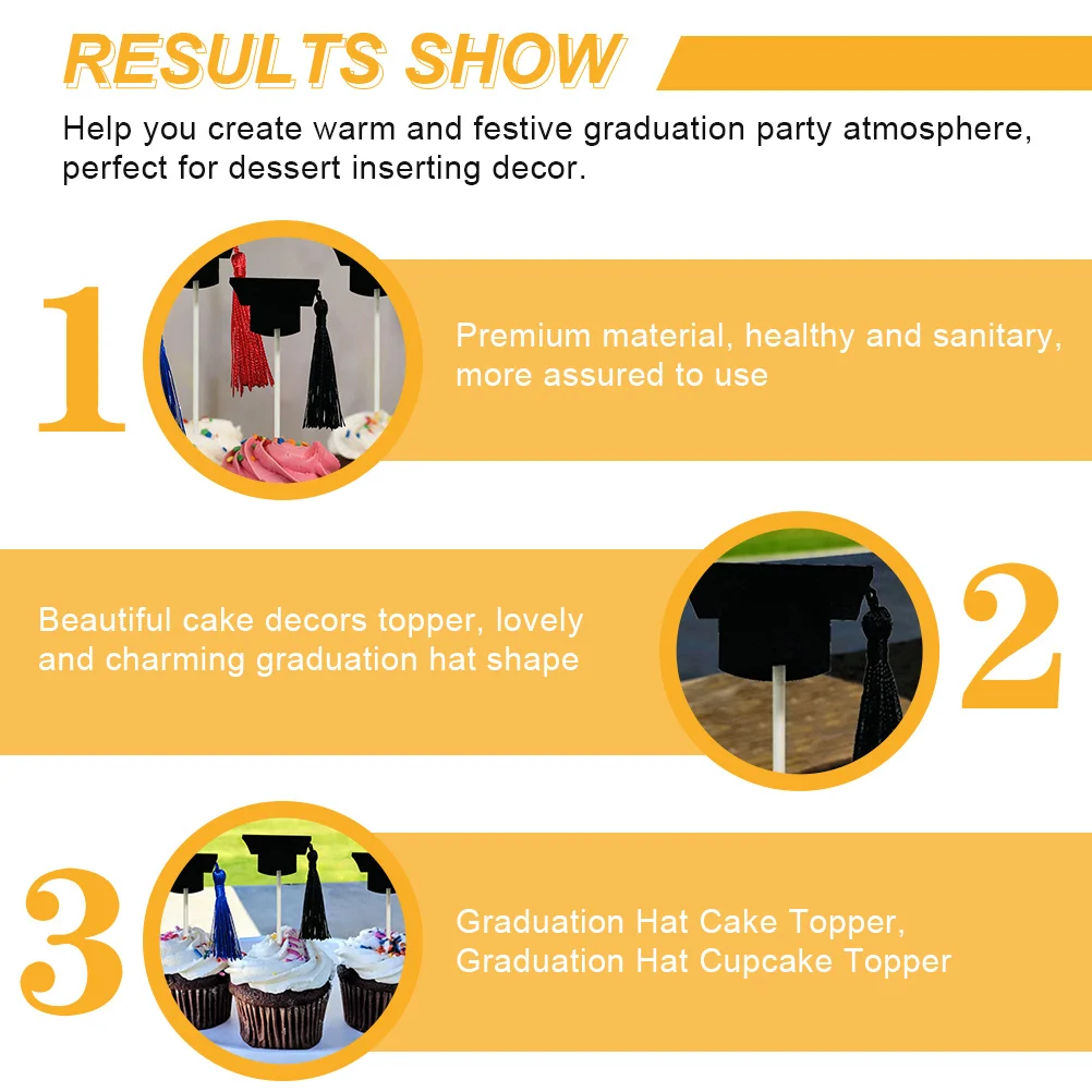 

12Pcs Graduation Caps Topper Decor Cake Decorating for Graduation Party Diploma Cap Cupcake Insert Tassel Design Elegant Finish