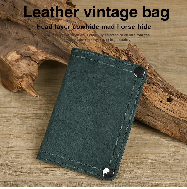 محفظة جلدية رفيعة للغاية من Crazy Horse، حافظة بطاقات محفظة رجالية مربعة متعددة الفتحات متعددة الوظائف للرجال