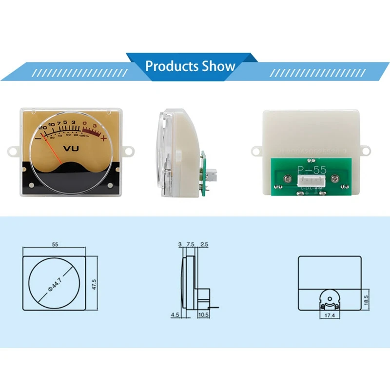 P-55SI Hochpräziser VU-Meterkopf DB-Meter Verstärker Audio Panel Level Meter mit Hintergrundbeleuchtung