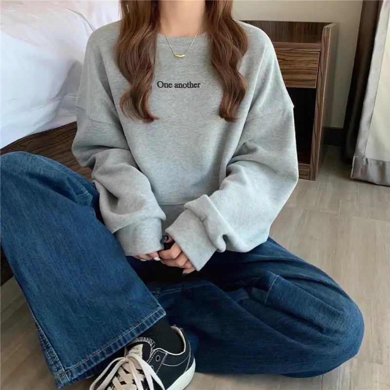 Women\'s Clothing Long Sleeve Pullovers O-neck Printing Solid Color Simplicity Spring Autumn Thin Casual Fashion Loose T-Shirts