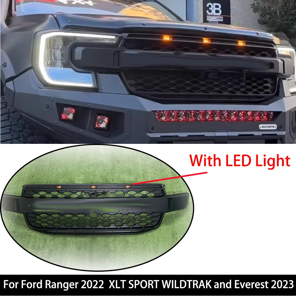 2022 2023 Next-Generation Front Grills Grille For FORD RANGER Accessories T9 High Version WILDTRAK SPORT XLT and EVEREST DUKE4WD