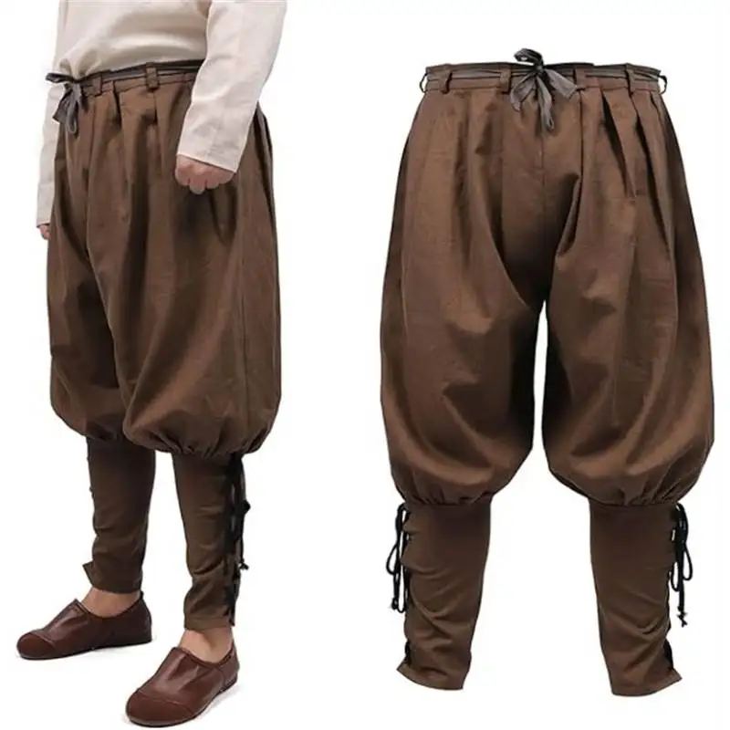 

WENAM Medieval Renaissance Ankle Banded Pants for Men Pirate Navigator Trousers Linen Bottoms Bandage Trouser Halloween