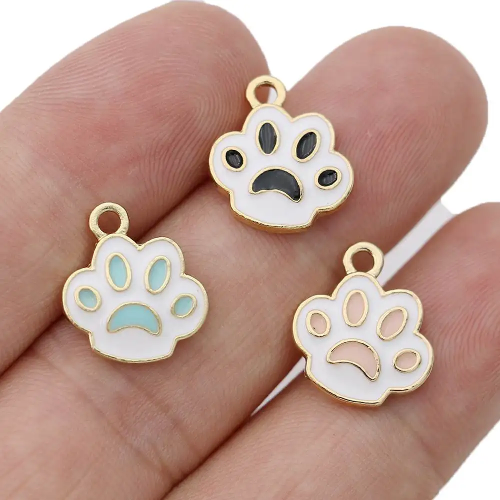 10Pcs Gold Plated Pink Enamel Dog Paw Footprint Charm for Jewelry Making - Image 3