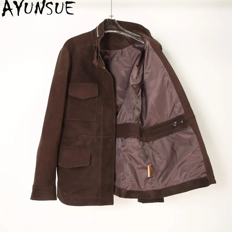 AYUNSUE Women's Real Leather Jackets Fashion Stand Collar Long Sleeve Tops for Woman Autumn Casual Jacket Woman Clothes Jaqueta